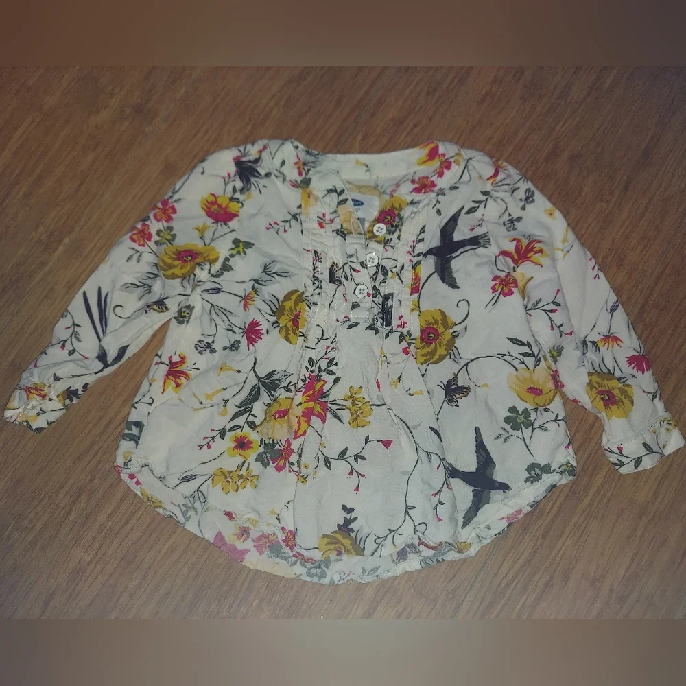 🎁 10/$25- Old Navy pintuck tunic, 12-18 months, floral and bird
